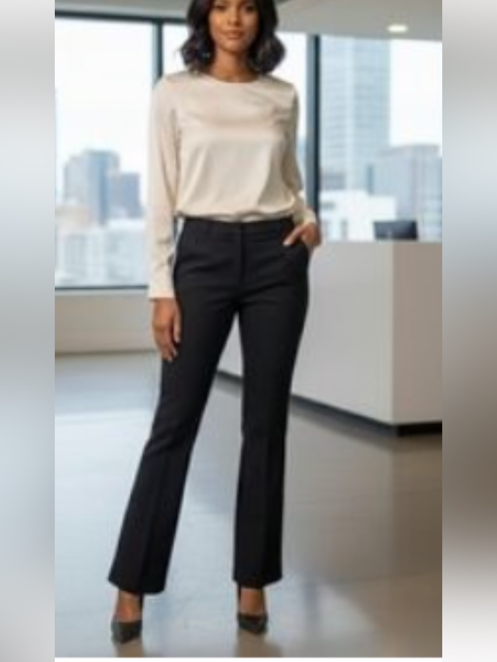 White House Black Market Black Flare Knit Pants with Side Sparkle Trim size 0